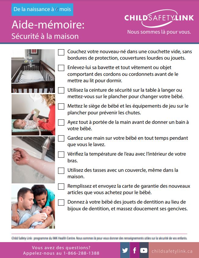 Checklist: Safety at home for Newborns 0-6 months