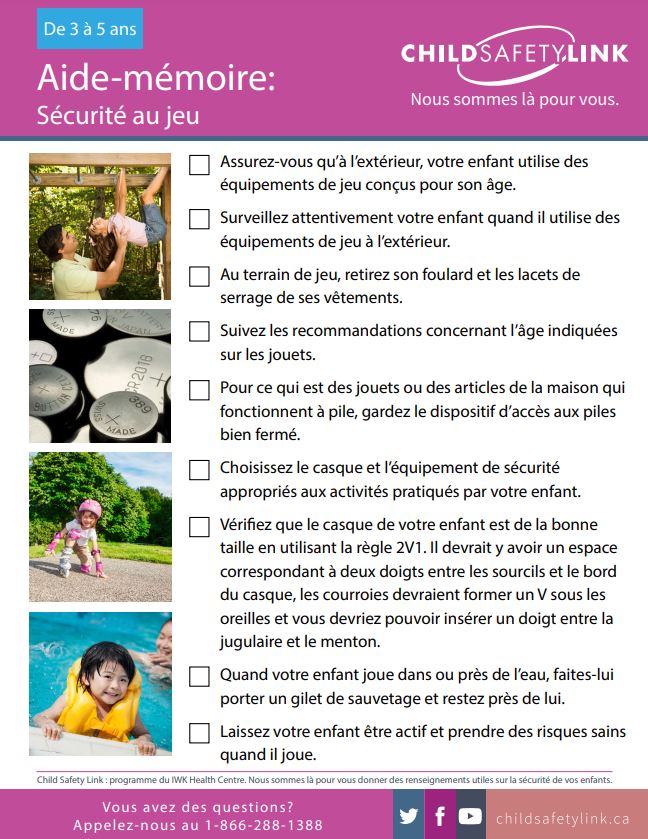 Checklist: Safety at Play 3-5 years old