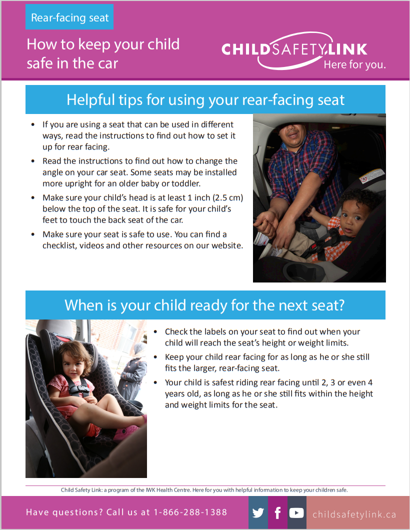 How to keep your child safe in the car: Rear facing seat (Pad of 25)