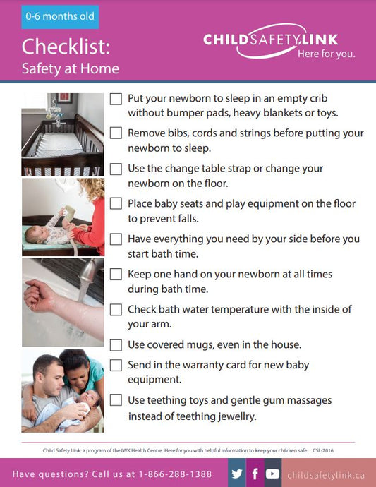 Checklist: Safety at home for Newborns  0-6 months (Pad of 25)