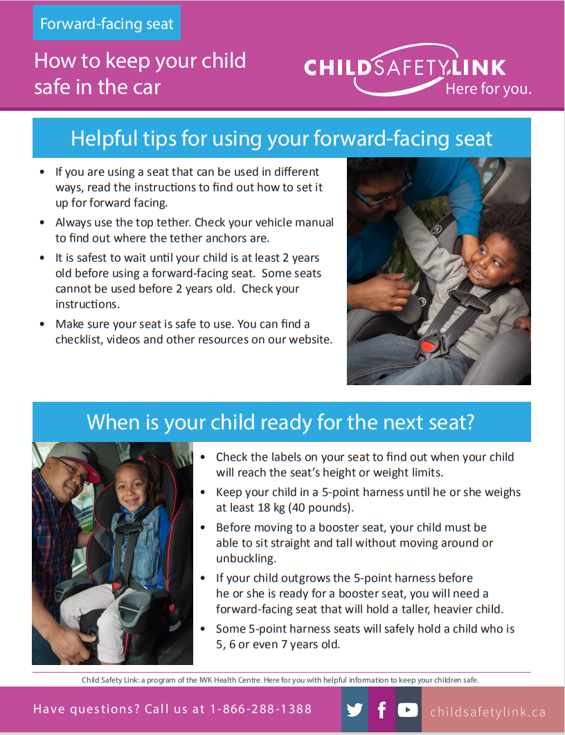 How to keep your child safe in the car: Forward facing seat (Pad of 25)