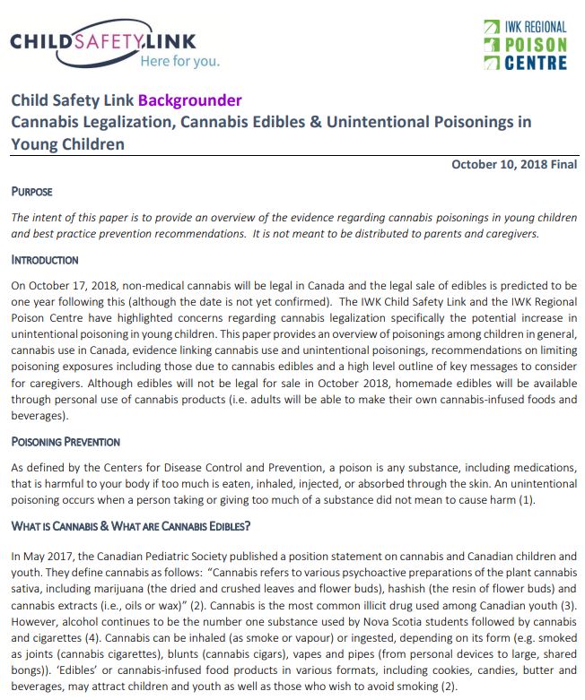 Cannabis Legalization, Cannabis Edibles & Unintentional Poisonings in Young Children