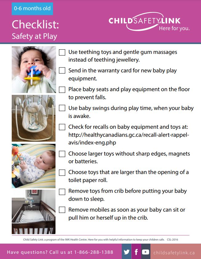 Cps Checklist Examples Checklist: Safety at Play 0-6 months old (Pad of 25) – IWK Child Safety ...