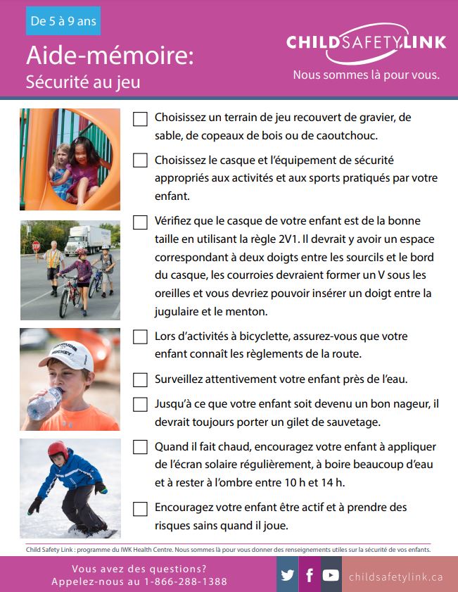 Checklist: Safety at Play 5-9 years old (Pad of 25)